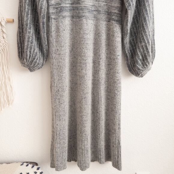 Gray Mock Neck Balloon Sleeve Midi Sweater Dress - Picture 3 of 6